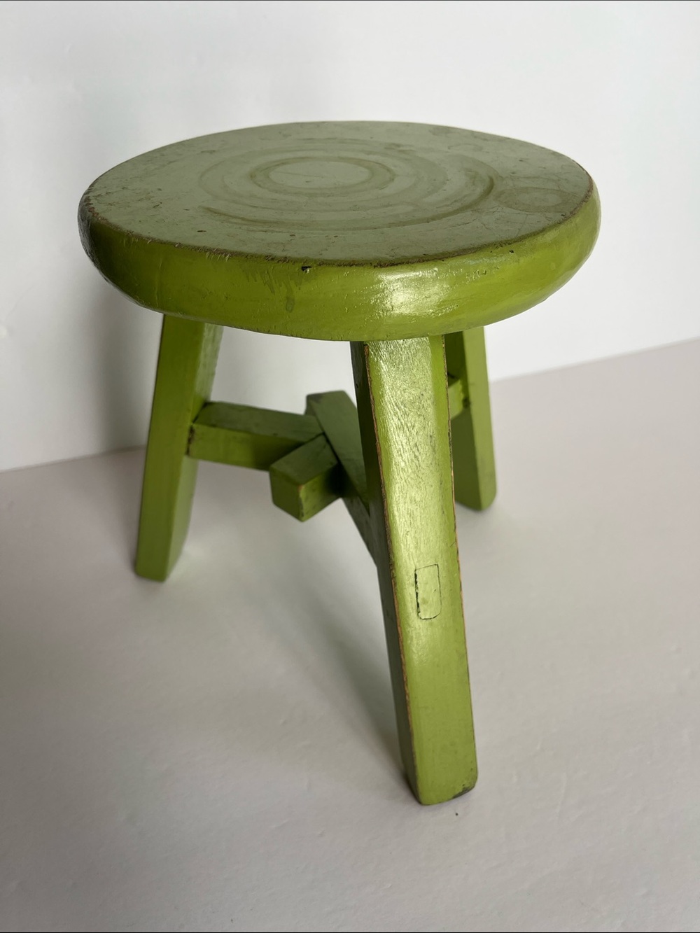 Handmade Stool Green Wooden Stand Handcrafted Vintage
